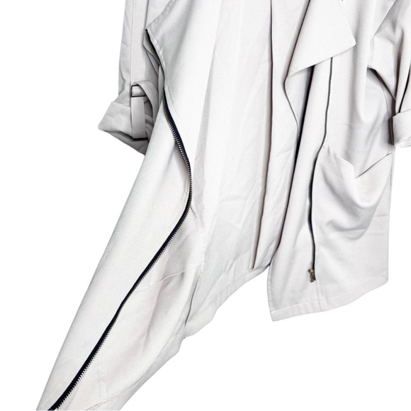 3/4 Sleeve Tan Solid Color Wide Collar Relaxed Duster Trench Coat Suit Jacket - Picture 9 of 16